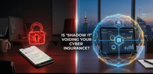 Split screen showing a vulnerable smartphone and a highly secure tablet, illustrating the compliance risk of shadow IT for financial advisers and accountants.